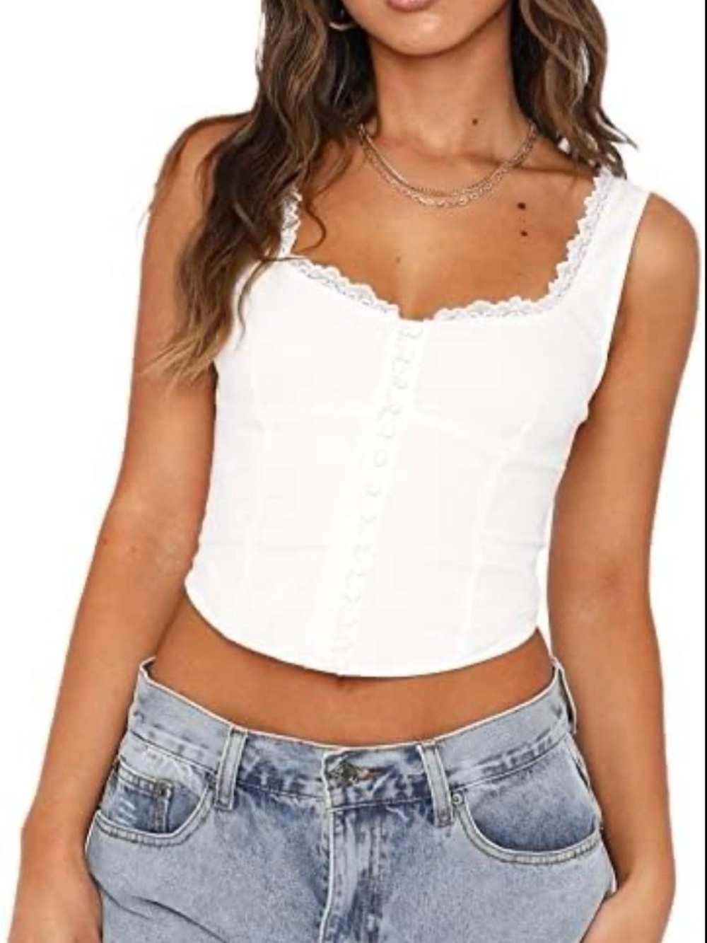 Forever 21 White Lace-Trim Button Front Tank